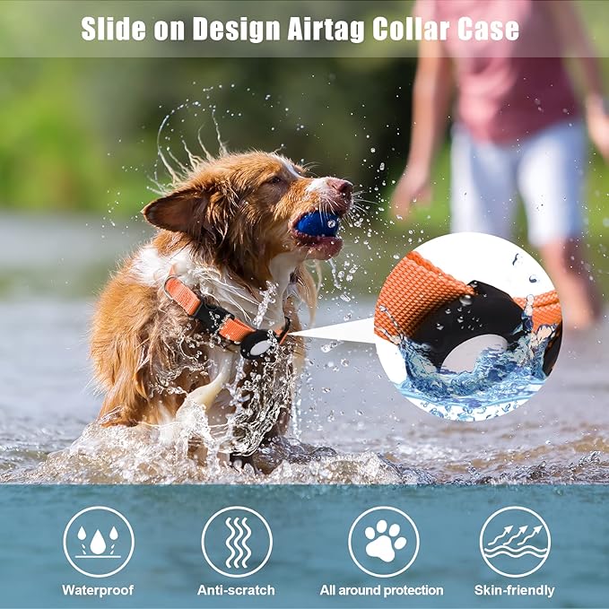 Compatible with Airtag Dog Collar, Adjustable Air Tag Dog Collar with Durable Quick Snap Buckle, Imitation Nylon Dog Collar with Waterproof Apple Airtag Holder for Small Dogs (S(6"-16"), Orange)