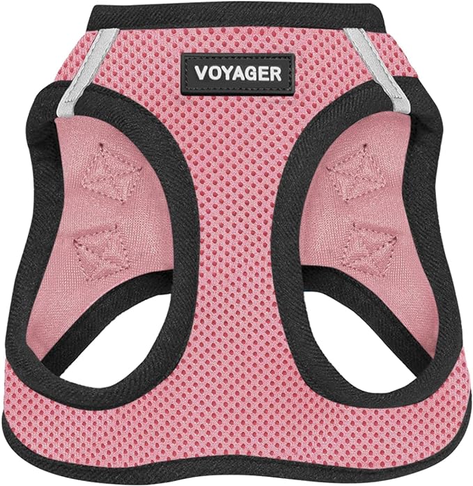 Voyager Step-in Air Dog Harness - All Weather Mesh, Reflective, No Pull Harness for Small, Medium Dogs, Cats - Secure with Hook & Loop Fastener, Buckle, Double D-Rings - Pink/Black Trim, XXXS