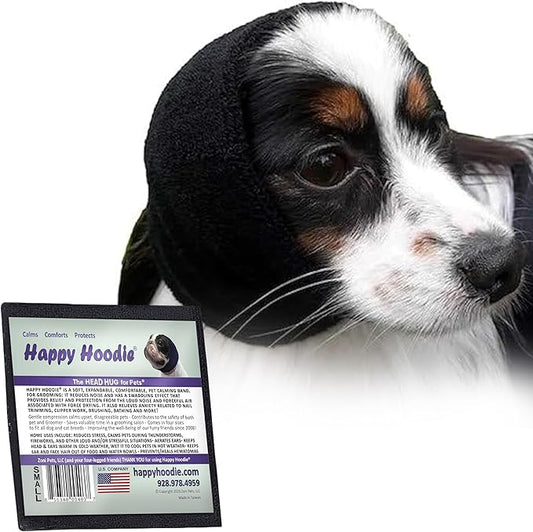 Happy Hoodie The Original Dog & Cat Calming Band, Anxiety Relief/Noise Protection-Grooming-Thunder-Fireworks (Small, Black)