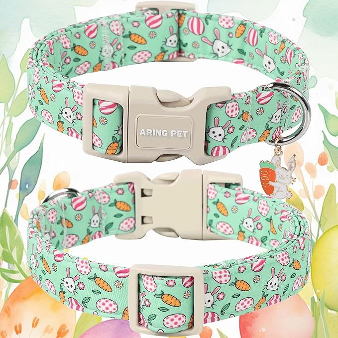 ARING PET Easter Dog Collar-Cute Easter Eggs Dog Collar, Adjustable Rabbit&Carrot Print Pet Collars Puppy Collar with Quick Release Buckle for Girl&Boy Dogs