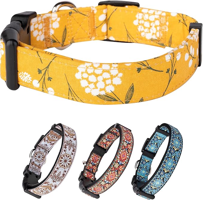 Yellow Dog Collar for Small Medium & Large Dogs - Heavy Duty Cotton, Long Lasting, Adjustable, Strong and Durable Collar - Ideal and Holiday Season - Get It Now!