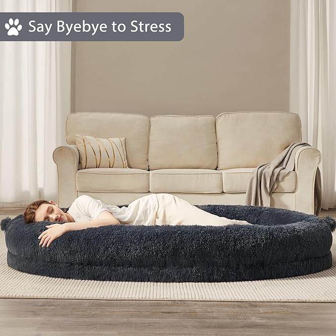 WNPETHOME Human Dog Bed for Adult,71"x 46"Foam Human Sized Dog Bed for People,Fluffy Gaint Dogs Beds for People with Washable Cover & Non-Slip Bottom