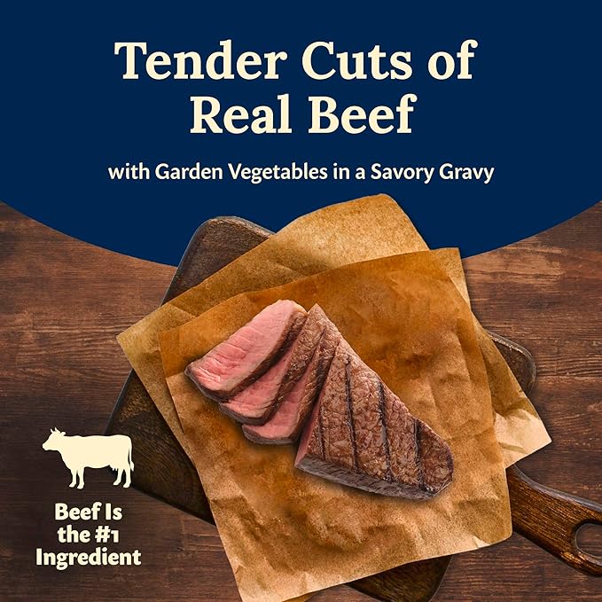 Blue Buffalo Delectables Natural Wet Dog Food Toppers, Hearty Beef Cuts in Gravy, 3-oz (24 Pouches)