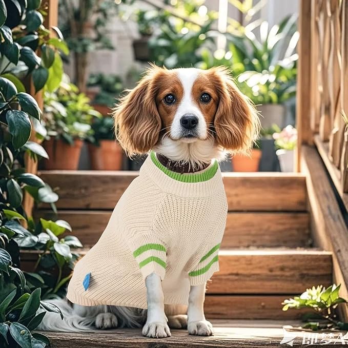 Two Tone Stacked Round Neck Pullover Dog Sweater, Pet Dogs Sweaters, Knitted Dog Clothing,Pet Clothes, Suitable for Dogs of All Seasons and Types(Apricot, XL)