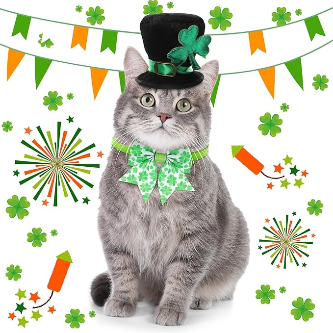 Maitys 40 Pcs St. Patrick's Day Cat & Dog Bow Ties - Adjustable Clover Pattern Neckties for Festival & Party Grooming Accessories