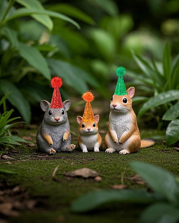 PET SHOW 10 Pack Hamster Hats Tiny Hats for Snakes Hedgehog Lizard Reptile Mini Animal Figure Hats with Tinsel Pom Adjustable Headband Guinea Pig Chicken Bird Small Pet Birthday Party Accessories