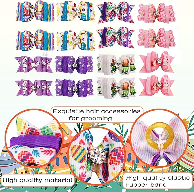 PET SHOW 20pcs Easter Small Dog Hair Bows with Rubber Bands for Medium Dogs Bunny Rabbits Puppies Cats Kittens Rabbits Yorkie Topknot Grooming Costumes Hair Accessories