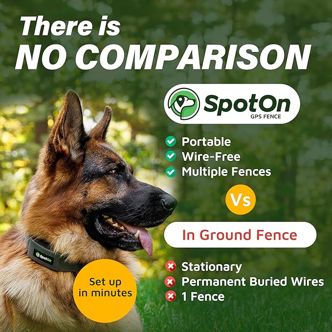 SpotOn GPS Wireless Dog Fence Collar, Accurate & Reliable, Unlimited Fences, No Subscription, Built in USA, Verizon Carrier Model, Large Dog Breed Neck Size 19"-26"