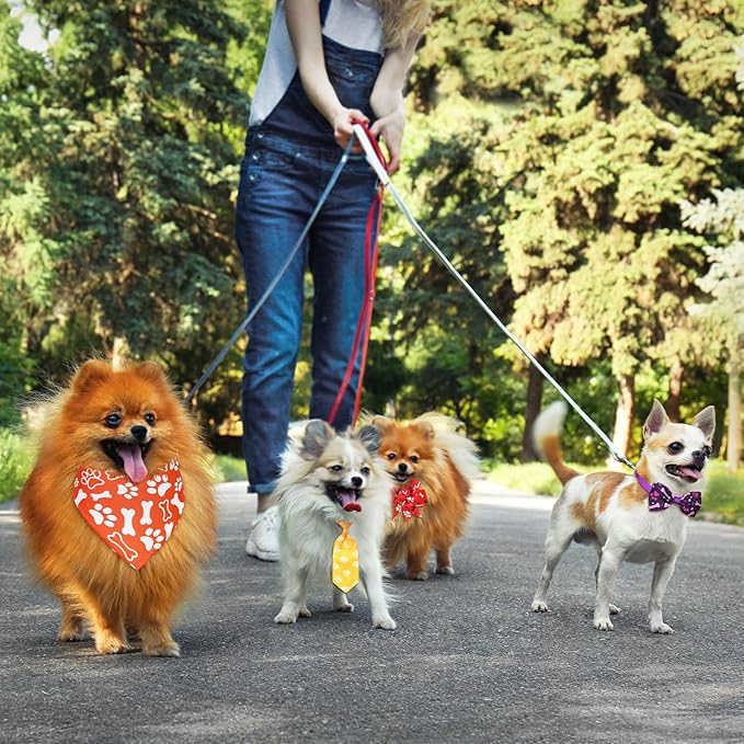 Hosuly 50 Pcs Funny Dog Bandana Collar Set Include 10 Bow Tie 10 Necktie Collar 10 Pet Scarf 10 Bow Flowers 10 Hexagonal Bowtie Cat Dog Grooming Accessories for Festival Photography(Paw Bone)