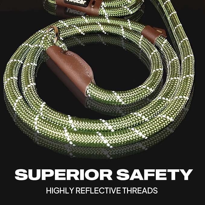 TwoEar Slip Leads for Dogs, 1/2" x 6FT Dog Training Leash with Highly Reflective Threads, Heavy Duty Strong Dog Leash Rope for Small Medium and Large Dogs (Green)