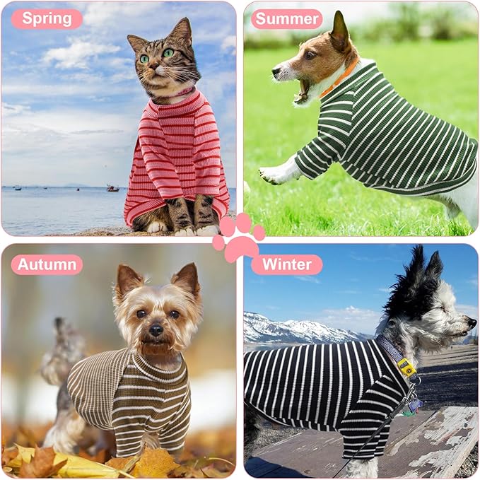 4 Pack Striped Dog Shirts Waffle Dog Clothes for Small Medium Dogs, Stretchy Dogs Boy Girl Dog T-Shirts Lightweight, Soft and Breathable Puppy Kitten Dog Shirts for Chihuahua