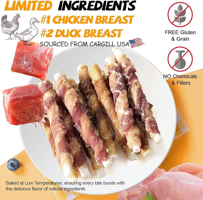 ASMPET Dog Treats Small Dogs, Duck Chicken Wrapped Rawhide Bones Dog Chews Long Lasting Cleaning Teeth Grain Free Healthy Natural for Medium Large Breed (20 pcs, 10.6 oz, 5 inch)