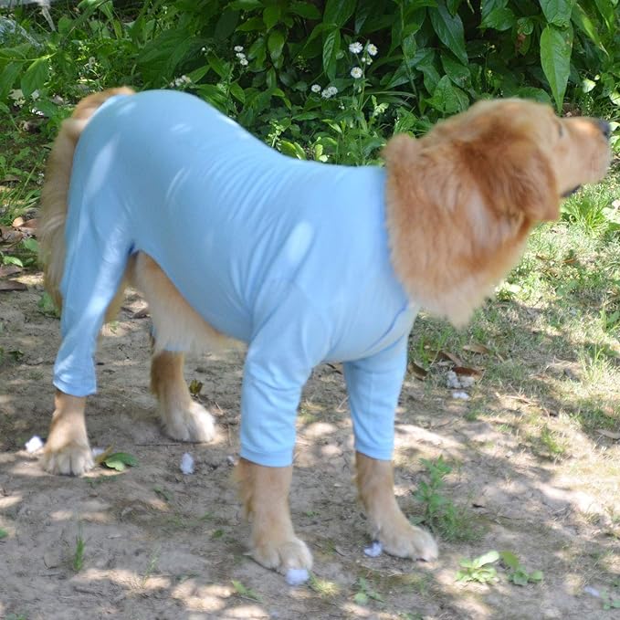 Lovelonglong Four Feet Dog Lightweight Pajamas, Pure Cotton Dog Jumpsuits 4 Legs Dog Onesies T-Shirt Stylish PJS Puppy Costume for Large Medium Small Dogs Lightblue XXXXL