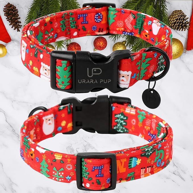 Christmas Santa Claus Dog Collar, Cute Santa Claus Christmas Collar for Puppy Girl Boy Dog, Adjustable Red Dog Collar with Quick Release, Cute Pet Collar