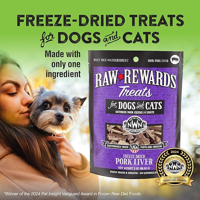 Northwest Naturals Raw Rewards Freeze-Dried Pork Liver Treats for Dogs and Cats - Bite-Sized Pieces - Healthy, 1 Ingredient, Human Grade Pet Food, All Natural - 3 Oz (Pack of 3)