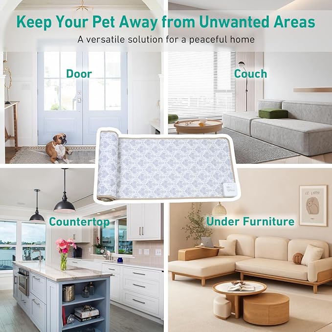 DOGNESS Rechargeable Pet Shock Mat, 59"x15" Safe Cat Repellent Mat Electronic Training Pads Keep Dogs and Cats Off Couch, Bed, Indoor Cat Deterrent Mat (Elegant Printing)