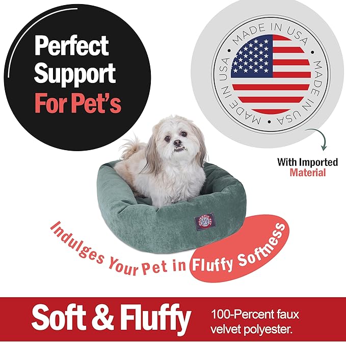 Majestic Pet 24 Inch Micro Velvet Calming Dog Bed Washable 24x19x7 (inch) – Cozy Soft Round Donut Dog Bed with Spine for Head Support - Pet Bed Small – Azure (2025)