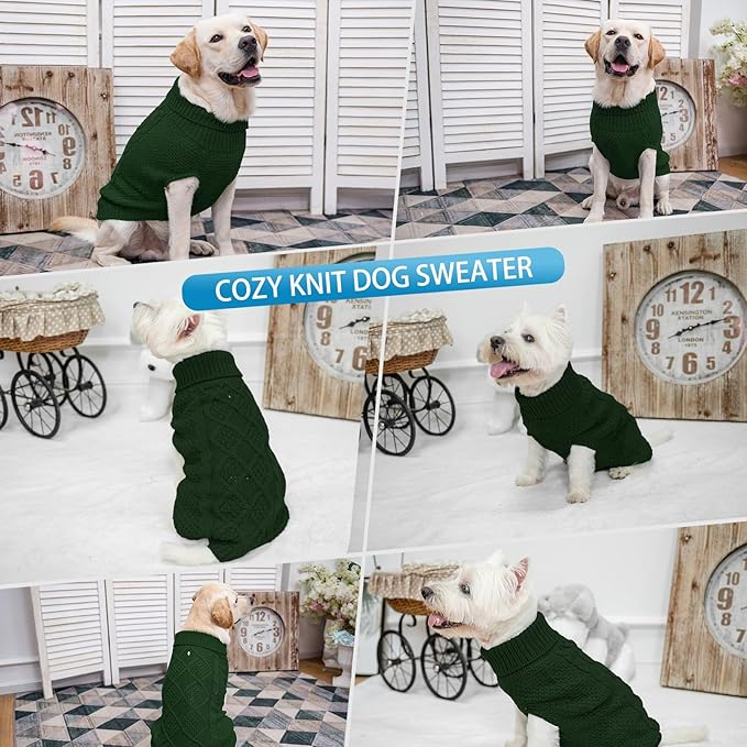 Mihachi Turtleneck Dog Sweater - Winter Coat Apparel Classic Cable Knit Clothes with Leash Hole for Cold Weather, Ideal Gift for Pet in New Year Army Green X-Small