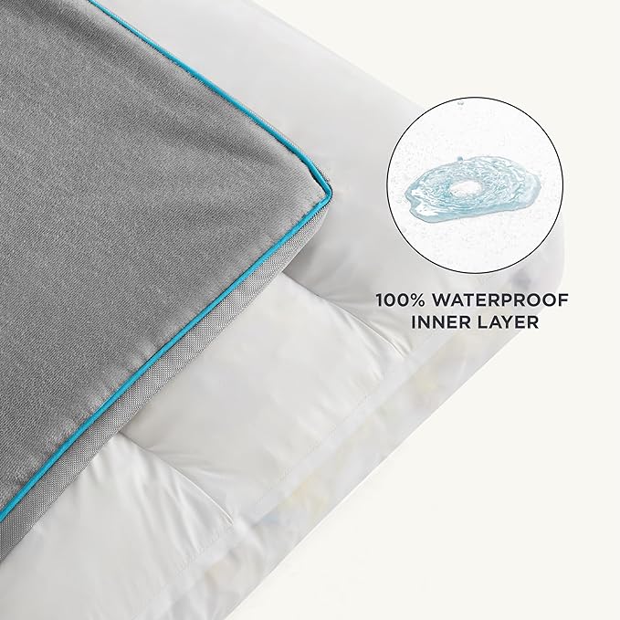 Bedsure Waterproof Dog Beds for Large Dogs - 4 Inch Thicken Up to 70lbs L-Crate Pet Mat Pillows with Removable Washable Cover, Grey