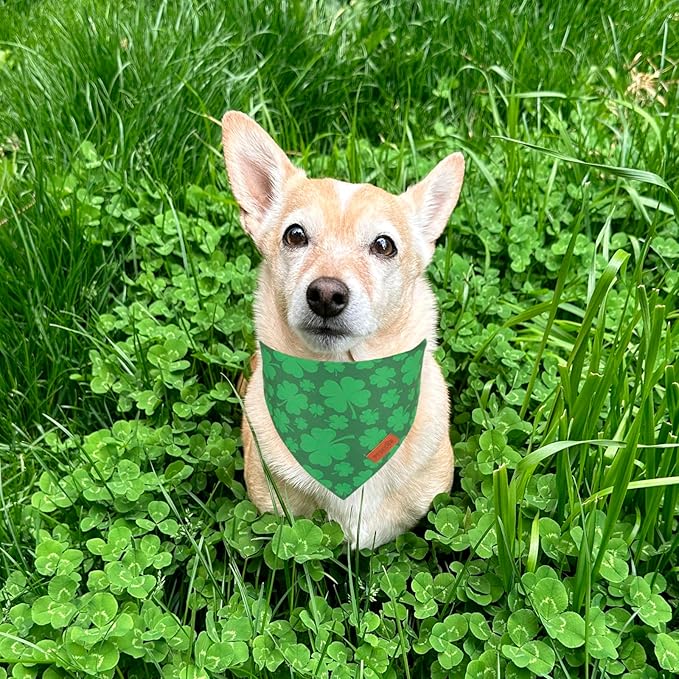 PTDECOR St. Patrick's Day Dog Bandana, Reversible Dog Scarf, Multi Size Offered, Green Shamrock Pet Bandanas for Medium Large Dogs Pets (St. Patrick's Day, Large)