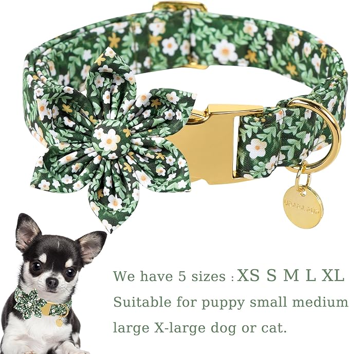 Summer Dog Collar with Flower, Lovely Flower Pattern Dog Bowtie Collar, Detachable Flowers Bow Puppy Collars with Adjustable Metal Buckle for Dogs and Cats, XS