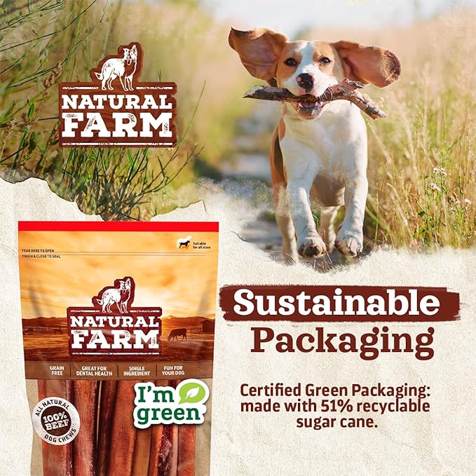 Natural Farm Odor-Free Bully Sticks (6 Inch, 6 Ounces), Packaged by Weight, 100% Beef Chews, Grass-Fed, Fully Digestible Treats to Keep Your Puppies, Small and Medium Dogs Busy