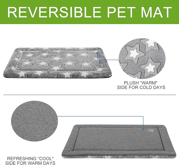 EMPSIGN Dog Crate Pad - Reversible Kennel Mat (Cool & Warm), Machine Washable, Cozy Star Pattern Sleeping Pad for Small Medium Large Dogs, All-Season Pet Bed, Suitable for 30"x20" Dog Crate, Grey