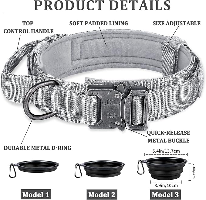 COOYOO Tactical Dog Collar Set, Adjustable Military Nylon Collar with Control Handle and Heavy Metal Buckle for Medium and Large Dogs