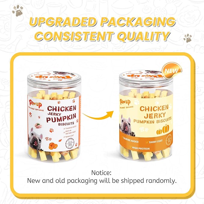 Dog Treats Chicken Wrapped Biscuits Pumpkin Sticks, Rawhide Free Soft Chewy w/Taurine, Dog Training Treats,12.5 oz