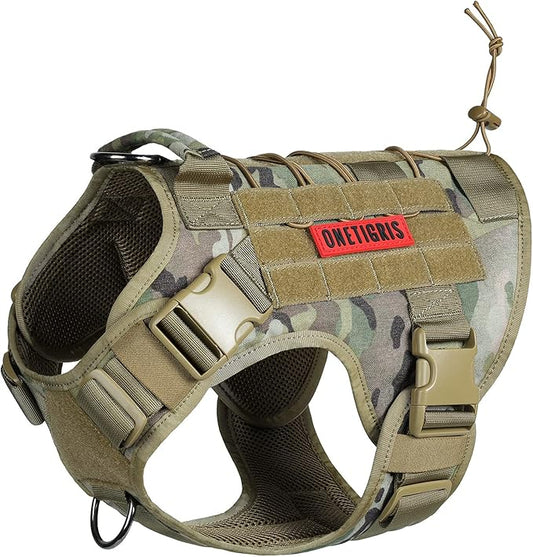 Tactical Dog Harness Vest with Handle, Military Dog Harness for Large Medium Dogs,No-Pull Service Dog Vest with Hook & Loop Panels,Adjustable Dog Vest Harness for Walking Hiking Training(Camo,M)