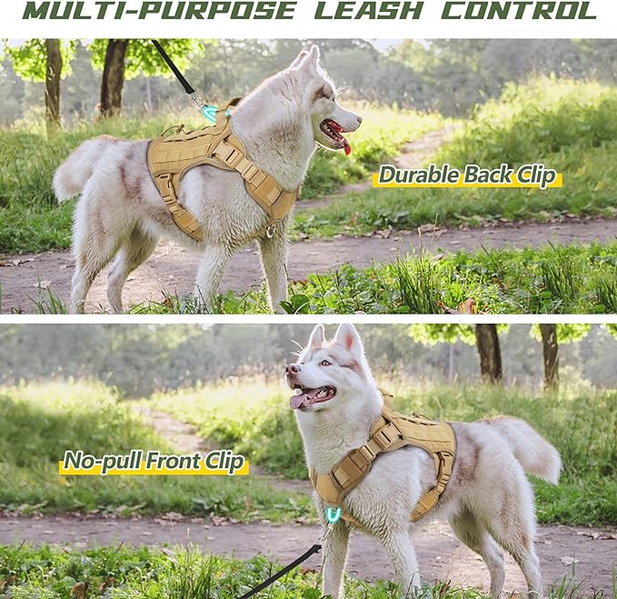 WINGOIN Tactical Dog Harness Vest for Medium Dogs No Pull Adjustable Reflective K9 Military Dog Service Harnesses with Handle for Walking, Hiking, Training, Khaki (M)