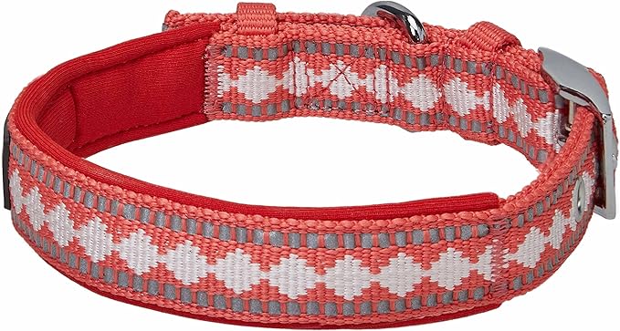 Blueberry Pet Soft & Safe 3M Reflective Jacquard Neoprene Padded Adjustable Dog Collar with Metal Buckle - Coral, Neck 9-12.5", for Small Breed