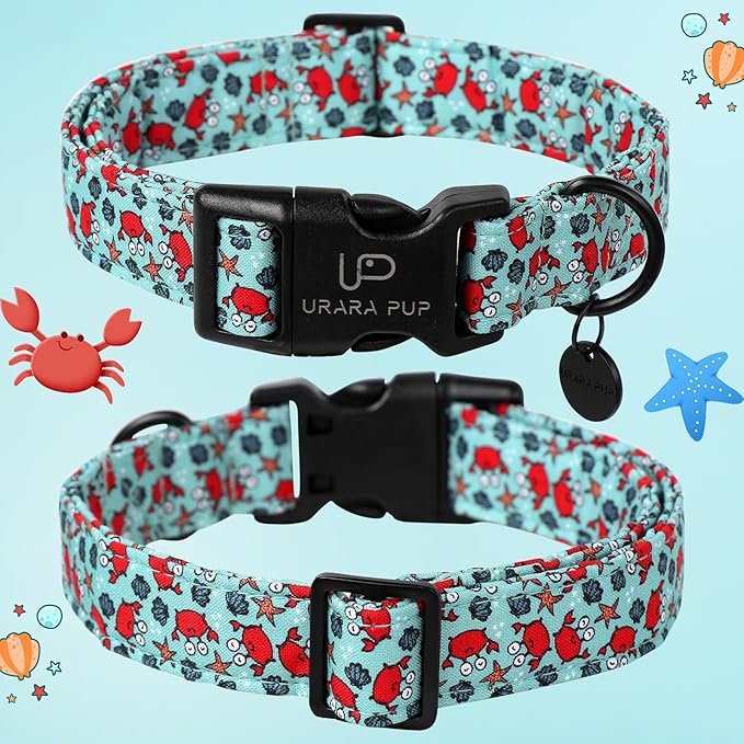 Summer Dog Collar, Crab Print Dog Collar with Adjustable Plastic Buckle, Lightweight Cute Pet Collar, Ideal Gift for Boy Girl Dogs