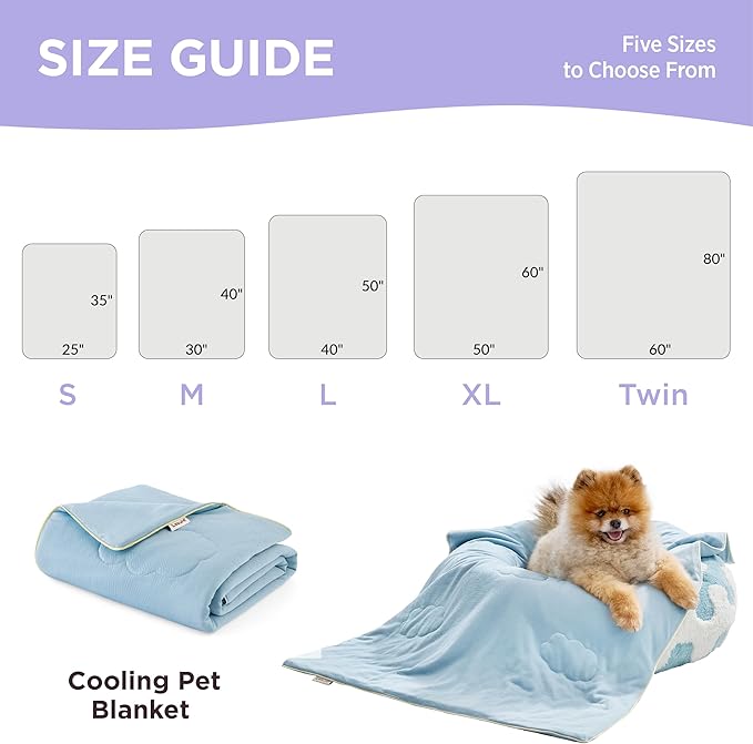 Lesure Premium Extra Large Dog Cooling Throw Blanket - Washable Pet Mat with Q-MAX>0.4, Durable Self Cooling Summer Blanket for Hot Weather, Blue, 50x60