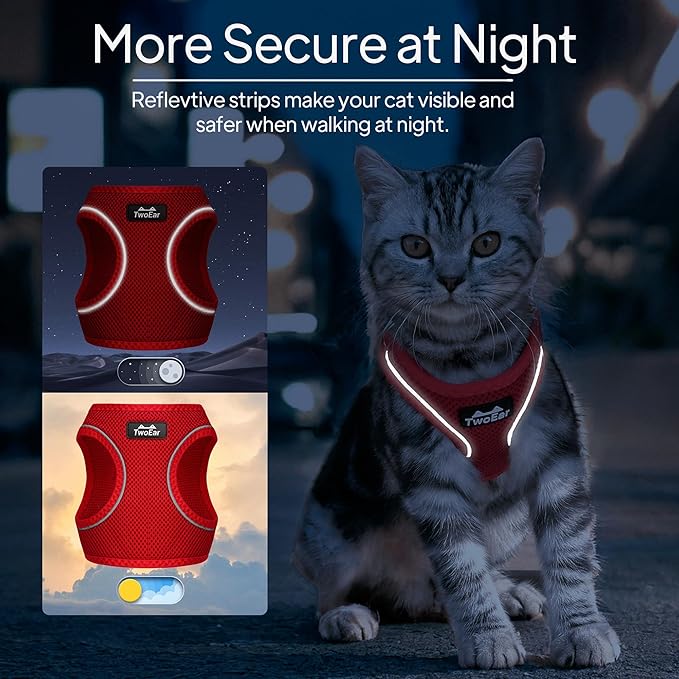 TwoEar Cat Harness Escape Proof, Soft Dog Vest Harness Adjustable, Breathable Mesh Step-in Puppy Walking Jacket Reflective Easy Control for Extral Small Pets for Outdoor Walking(XXS, Red)