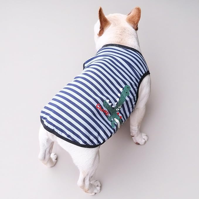 Striped Dog Shirts for Small Dogs Girl,French Bulldog Clothes Frenchie Clothes Sweatshirts Shirts for Dogs,Breathable Cooling Vest Costume Summer Pet Apparel,Blue Striped,S