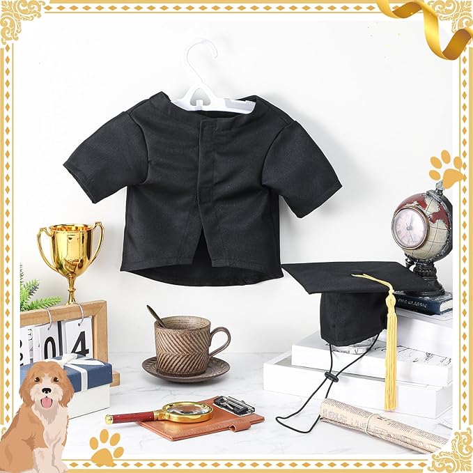 Xuniea 2 Pcs Dog Graduation Costume Set 2025 Dog Graduation Cap and Gown Puppy Hat with Tassel Matte Pet Grad Outfit Cats Grad Bear Holiday Party Costume Accessory(Black,Small)