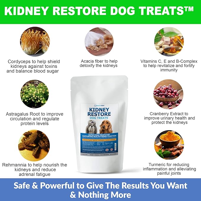 Kidney Restore Dog Treats: Restorative Dog Treats for Kidney Issues, Low Protein Treats for Any Kidney Diet Dog Food, Special Renal Treats for Supporting Good Kidney Health for Dogs. Best Treat!