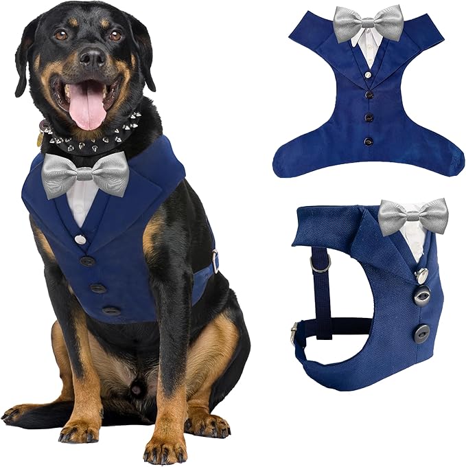 Dog Tuxedo for Wedding Outfit, Dog Suit and Tie Costumes for Birthday, Halloween, Cosplay, Christmas Party, Pet Formal Wear with Bowtie, Tux for Medium Large Dogs, Bulldog, Labrador, Husky