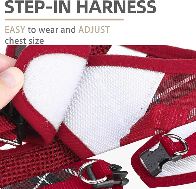 PUPTECK Adjustable Dog Harness Collar and Leash Set Step in No Pull Pet Harness for Small Medium Dogs Puppy and Cats Outdoor Walking Running, Soft Mesh Padded Reflective Vest Harnesses, Red S