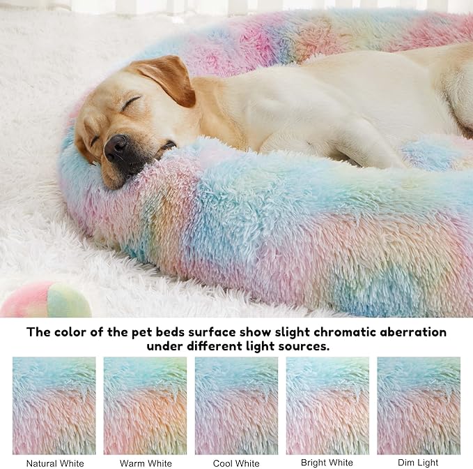 WESTERN HOME WH Calming Dog & Cat Donut Cuddler, Anti-Anxiety Warming Cozy Soft Round Bed, Fluffy Faux Fur Plush Cushion for Small Medium Dogs and Cats