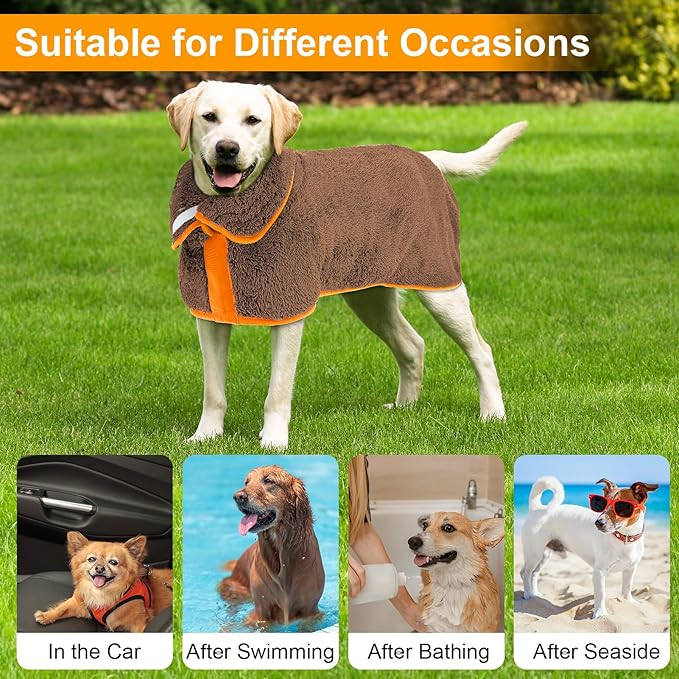 Dog Bathrobe Super Absorbent Dog Towels for Drying Dogs Large Quick Drying Dog Robes for After Bath Soft Dog Drying Towel Adjustable Dog Drying Coat to Keep Dog Warm(S-XXL)