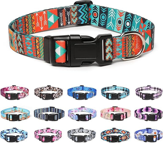 Adjustable Dog Collar with Patterns, Ultra Comfy Soft Nylon Breathable Pet Collar for Small Medium Large Dogs (L, Tribal)
