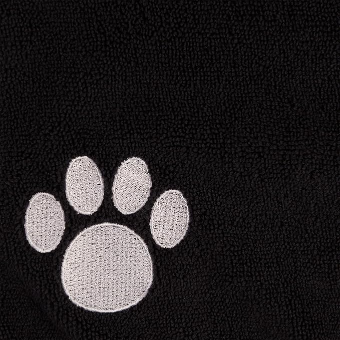 Bone Dry Pet Robe Collection Embroidered Absorbent Microfiber Bath Robe with Adjustable Closure, for Dogs & Cats, Large, Black