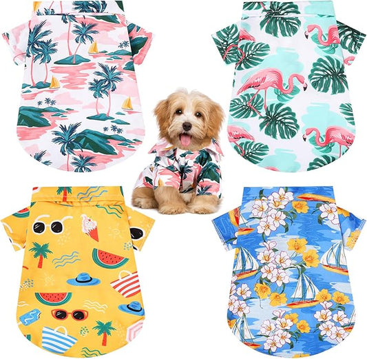 Weewooday 4 Pieces Pet Summer T-Shirts Hawaii Style Floral Pet Dog Shirt Breathable Cool Clothes Beach Seaside Puppy Sweatshirt for Small Puppy(Lovely Style,Small)