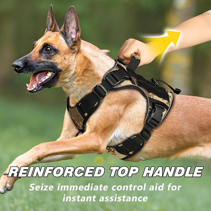 WINGOIN Tactical Dog Harness for Medium Dogs, Heavy Duty No Pull Dog Harness with Handle, Adjustable Reflective Military K9 German Shepherd Dog Vest for Training, Walking, Hiking, Camo (M)
