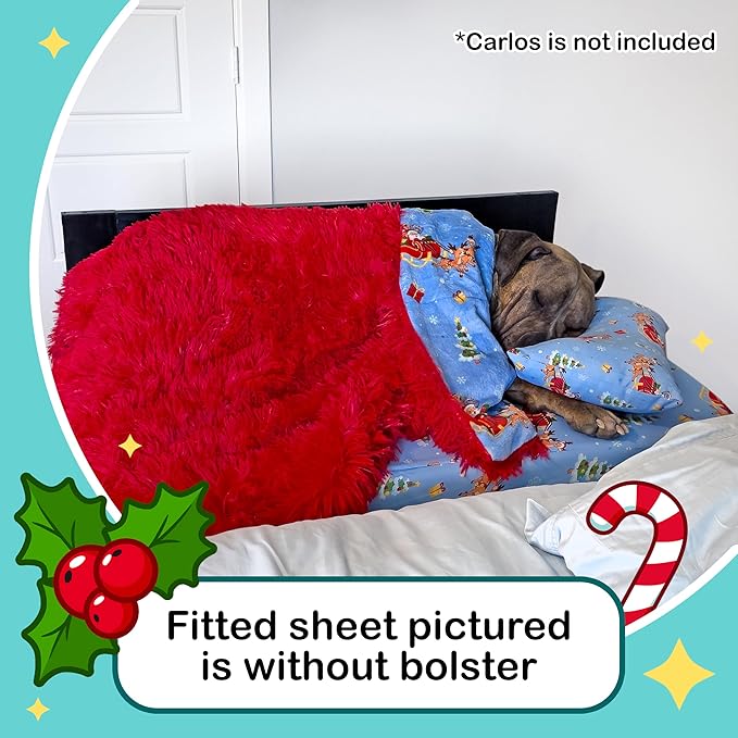 Santa's Helpers Bedding Set - Soft Shag & Fleece Reversible Blanket, Plush Pillow, Cute Fitted Sheet for Comfort - Oeko-Tex 100 Certified, Safe & Gentle for Pets (Standard)