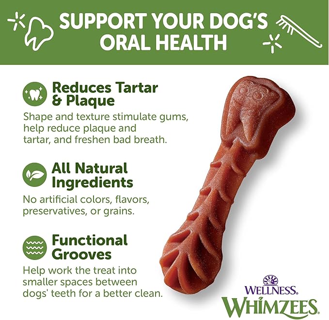 WHIMZEES Wellness Daily Brushzees Dog Dental Treats, Natural Chews, Small Size Stick, (14 Count)