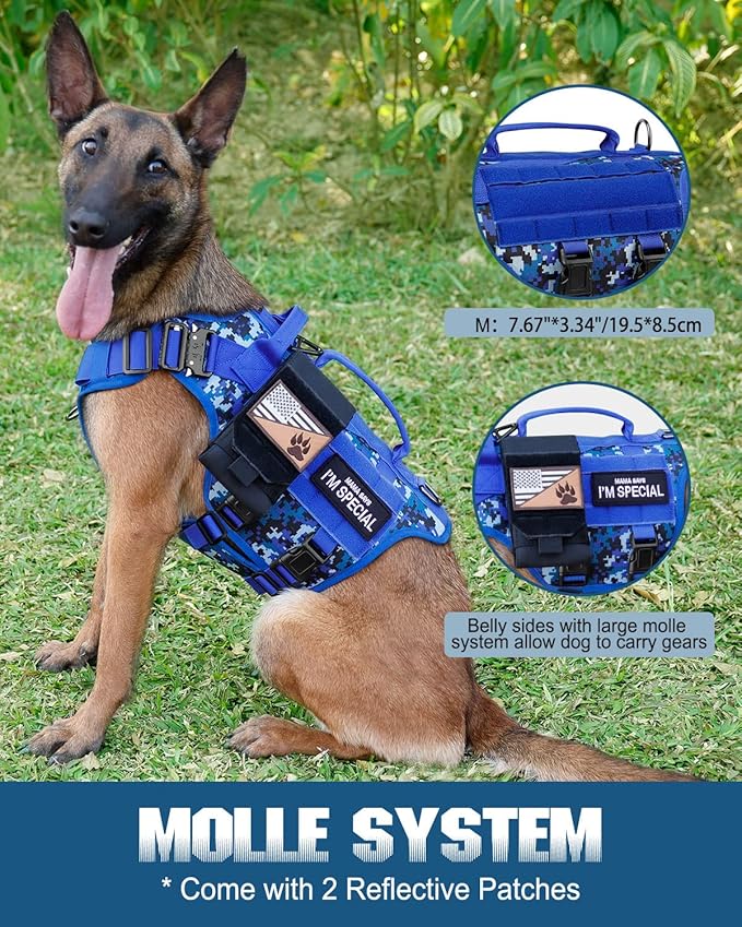 Tactical Dog Harness - PETNANNY Dog Harness Service Dog Vest for Large Breed Dog, Hook and Loop Panel for Service Dog Patchs, Work Dog MOLLE Vest with Handle for Walking Hiking Training(Navy Blue,M)