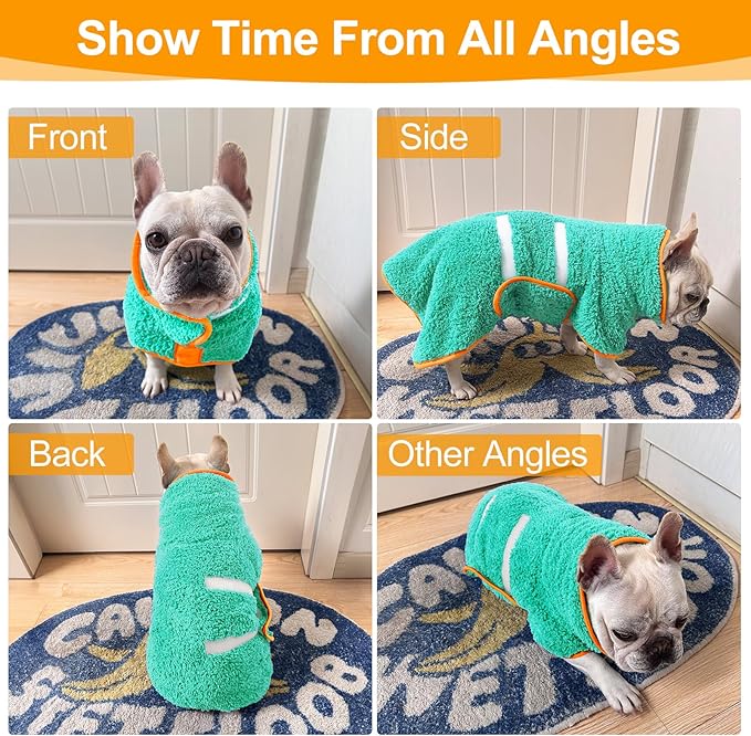 Dog Bathrobe Super Absorbent Dog Towels for Drying Dogs Large Quick Drying Puppy Robes for After Bath Soft Puppy Towel Adjustable Dry Coat to Keep Warm(S-XXL)